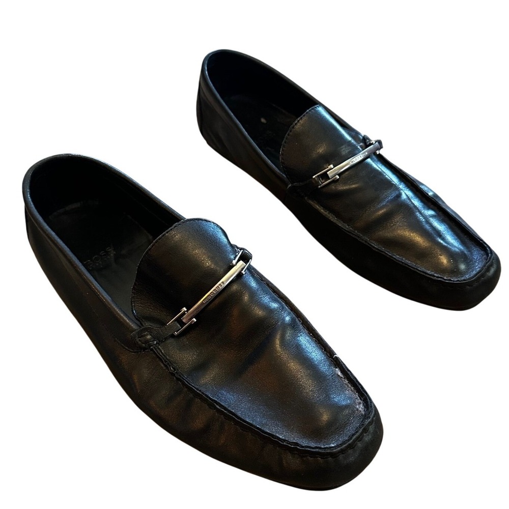 Hugo Boss‎ Mens Black Leather Bit Loafers Driving Mocs US 13